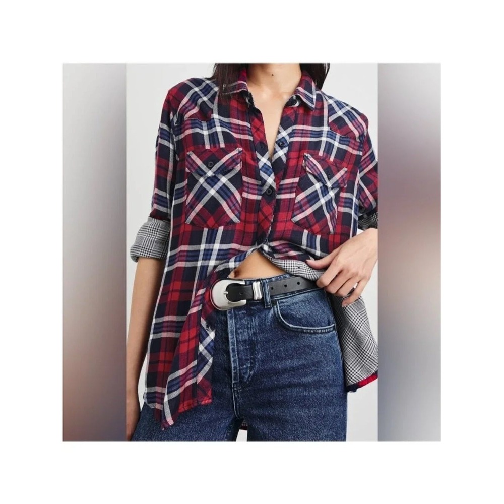 Rails Kendra Plaid Button Down Shirt Navy Red White  Womens Medium